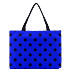 Large Black Polka Dots On Just Blue - Medium Tote Bag by FashionLane