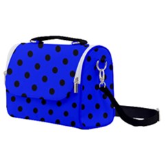 Large Black Polka Dots On Just Blue - Satchel Shoulder Bag by FashionLane