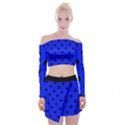 Large Black Polka Dots On Just Blue - Off Shoulder Top with Mini Skirt Set View1