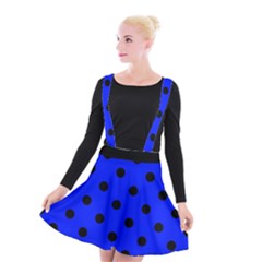 Large Black Polka Dots On Just Blue - Suspender Skater Skirt by FashionLane