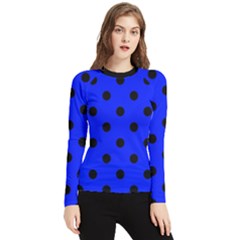 Large Black Polka Dots On Just Blue - Women s Long Sleeve Rash Guard by FashionLane