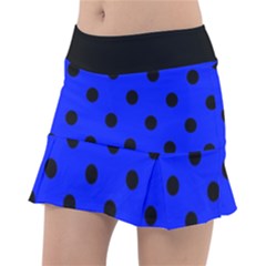 Large Black Polka Dots On Just Blue - Tennis Skorts by FashionLane