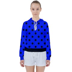 Large Black Polka Dots On Just Blue - Women s Tie Up Sweat by FashionLane