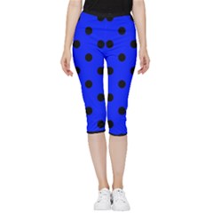 Large Black Polka Dots On Just Blue - Inside Out Lightweight Velour Capri Leggings  by FashionLane