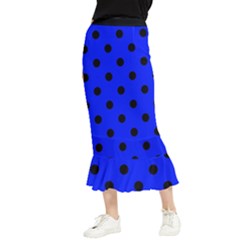 Large Black Polka Dots On Just Blue - Maxi Fishtail Chiffon Skirt by FashionLane