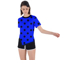 Large Black Polka Dots On Just Blue - Asymmetrical Short Sleeve Sports Tee by FashionLane