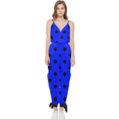 Large Black Polka Dots On Just Blue - Sleeveless Tie Ankle Jumpsuit by FashionLane