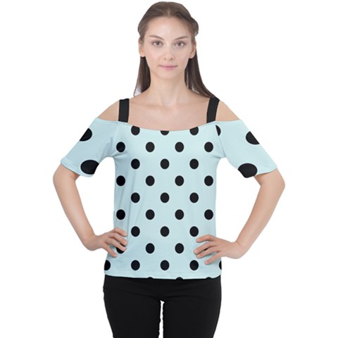 Large Black Polka Dots On Pale Blue - Cutout Shoulder Tee by FashionLane