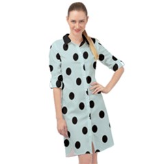 Large Black Polka Dots On Pale Blue - Long Sleeve Mini Shirt Dress by FashionLane