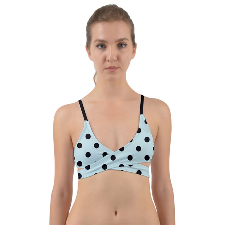 Large Black Polka Dots On Pale Blue - Wrap Around Bikini Top