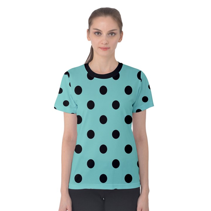 Large Black Polka Dots On Tiffany Blue - Women s Cotton Tee