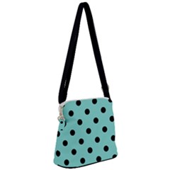 Large Black Polka Dots On Tiffany Blue - Zipper Messenger Bag by FashionLane