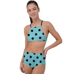 Large Black Polka Dots On Tiffany Blue - High Waist Tankini Set by FashionLane