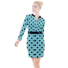 Large Black Polka Dots On Tiffany Blue - Button Long Sleeve Dress by FashionLane