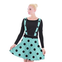 Large Black Polka Dots On Tiffany Blue - Suspender Skater Skirt by FashionLane