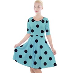 Large Black Polka Dots On Tiffany Blue - Quarter Sleeve A-line Dress by FashionLane