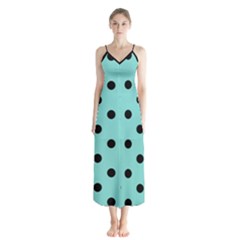 Large Black Polka Dots On Tiffany Blue - Button Up Chiffon Maxi Dress by FashionLane