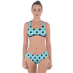 Large Black Polka Dots On Tiffany Blue - Criss Cross Bikini Set by FashionLane