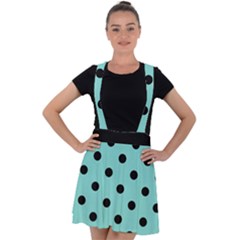 Large Black Polka Dots On Tiffany Blue - Velvet Suspender Skater Skirt by FashionLane