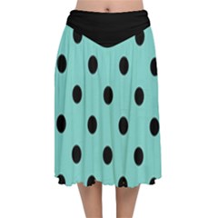 Large Black Polka Dots On Tiffany Blue - Velvet Flared Midi Skirt by FashionLane