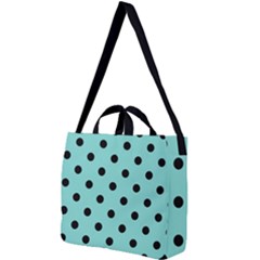 Large Black Polka Dots On Tiffany Blue - Square Shoulder Tote Bag