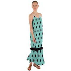 Large Black Polka Dots On Tiffany Blue - Cami Maxi Ruffle Chiffon Dress by FashionLane