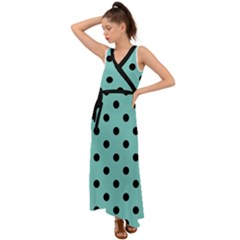 Large Black Polka Dots On Tiffany Blue - V-neck Chiffon Maxi Dress by FashionLane