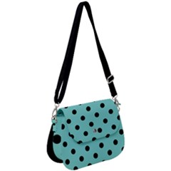 Large Black Polka Dots On Tiffany Blue - Saddle Handbag by FashionLane