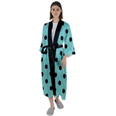 Large Black Polka Dots On Tiffany Blue - Maxi Satin Kimono by FashionLane