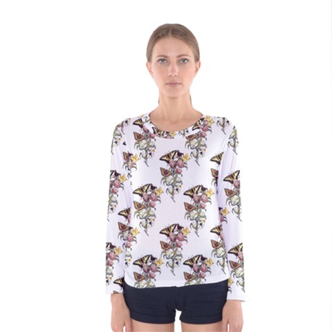 Butterflies On Peonies - By Larenard Women s Long Sleeve Tee by LaRenard