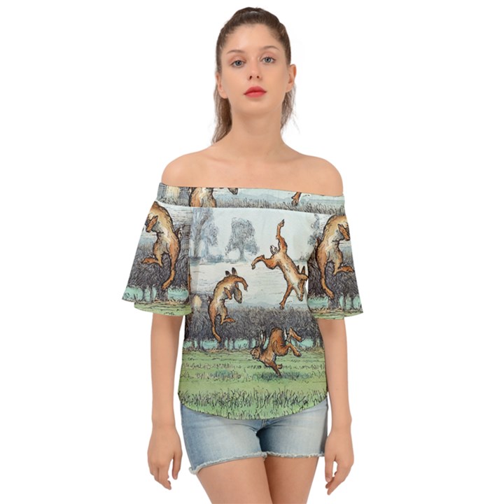 Happy is the hare at morning - by LaRenard Off Shoulder Short Sleeve Top