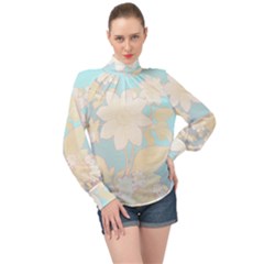 Blonde Dahlia - By Larenard High Neck Long Sleeve Chiffon Top by LaRenard