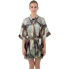 King Of The Forest - By Larenard Half Sleeve Satin Kimono  by LaRenard