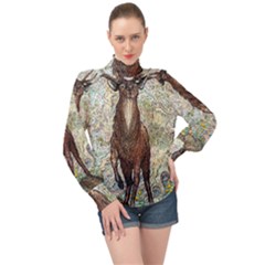 King Of The Forest - By Larenard High Neck Long Sleeve Chiffon Top by LaRenard