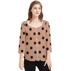 Large Black Polka Dots On Antique Brass Brown - Chiffon Quarter Sleeve Blouse by FashionLane