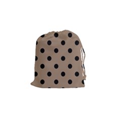 Large Black Polka Dots On Beaver Brown - Drawstring Pouch (small) by FashionLane