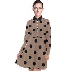 Large Black Polka Dots On Beaver Brown - Long Sleeve Chiffon Shirt Dress by FashionLane