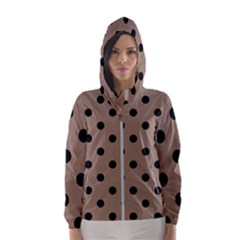 Large Black Polka Dots On Beaver Brown - Women s Hooded Windbreaker by FashionLane