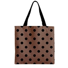 Large Black Polka Dots On Beaver Brown - Zipper Grocery Tote Bag by FashionLane