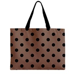 Large Black Polka Dots On Beaver Brown - Zipper Mini Tote Bag by FashionLane