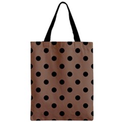 Large Black Polka Dots On Beaver Brown - Zipper Classic Tote Bag by FashionLane