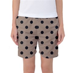 Large Black Polka Dots On Beaver Brown - Women s Basketball Shorts by FashionLane