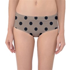 Large Black Polka Dots On Beaver Brown - Mid-waist Bikini Bottoms