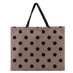 Large Black Polka Dots On Beaver Brown - Zipper Large Tote Bag by FashionLane