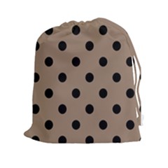 Large Black Polka Dots On Beaver Brown - Drawstring Pouch (2xl) by FashionLane