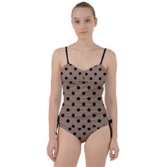 Large Black Polka Dots On Beaver Brown - Sweetheart Tankini Set by FashionLane