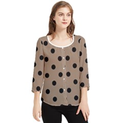 Large Black Polka Dots On Beaver Brown - Chiffon Quarter Sleeve Blouse by FashionLane