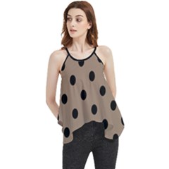 Large Black Polka Dots On Beaver Brown - Flowy Camisole Tank Top by FashionLane