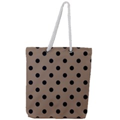 Large Black Polka Dots On Beaver Brown - Full Print Rope Handle Tote (large) by FashionLane