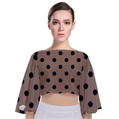 Large Black Polka Dots On Beaver Brown - Tie Back Butterfly Sleeve Chiffon Top by FashionLane